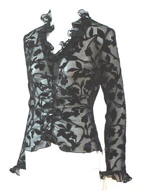 Frascara Semi-Sheer Ruffled Blouse With Devore Velvet Flowers & Vines - Toronto